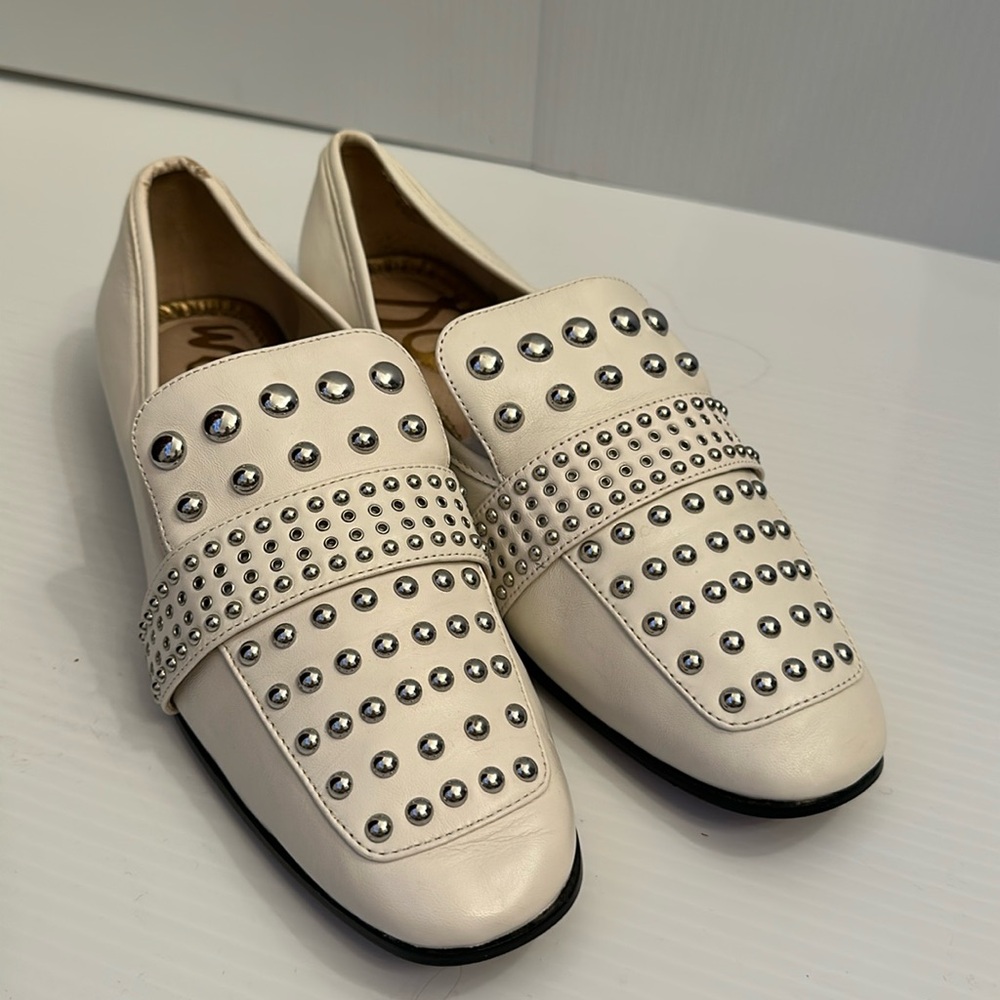 Sam Edelman Cream/White Studded Leather Loafers